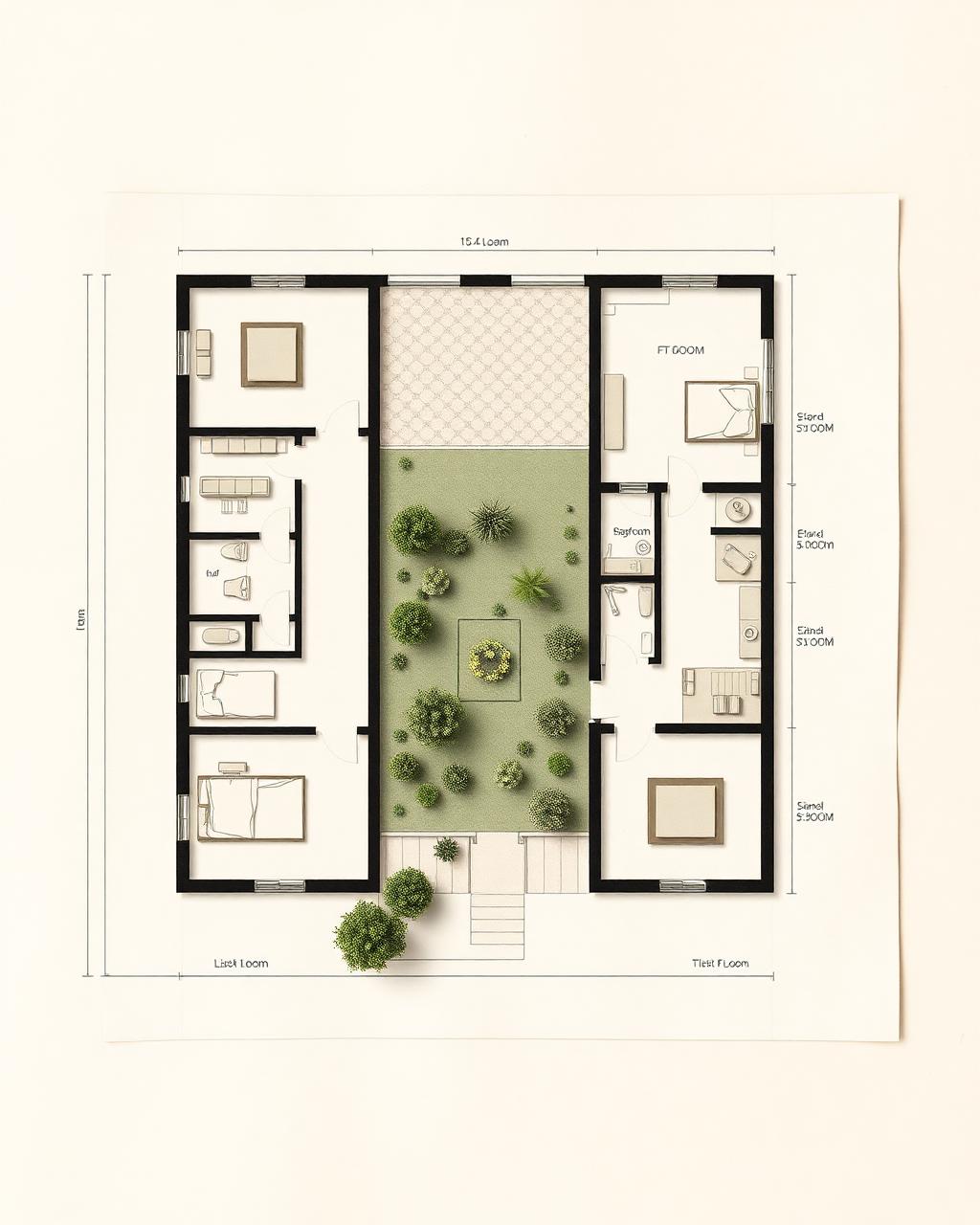 Blurred residential floor plan drawing in development